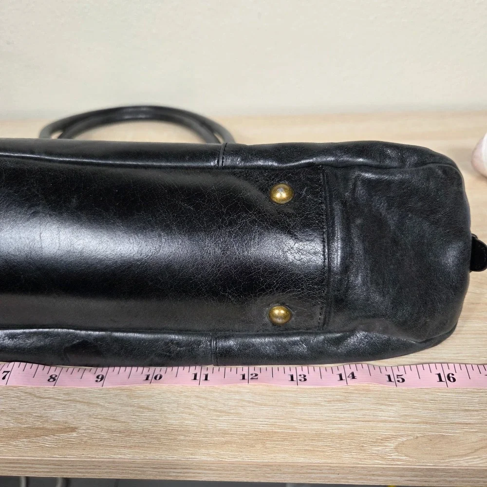 HOBO International Black Leather Satchel Handbag Brass Hardware